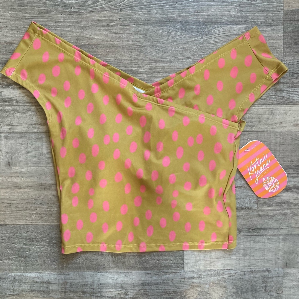 Kortni jeane lime dots off the shoulder bikini top